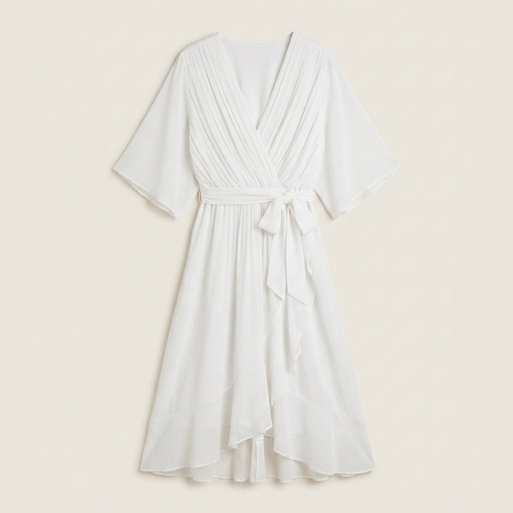 Women's Chiffon Wrap Midi Dress with Flutter Sleeves
