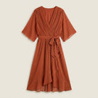 Women's Chiffon Wrap Midi Dress with Flutter Sleeves