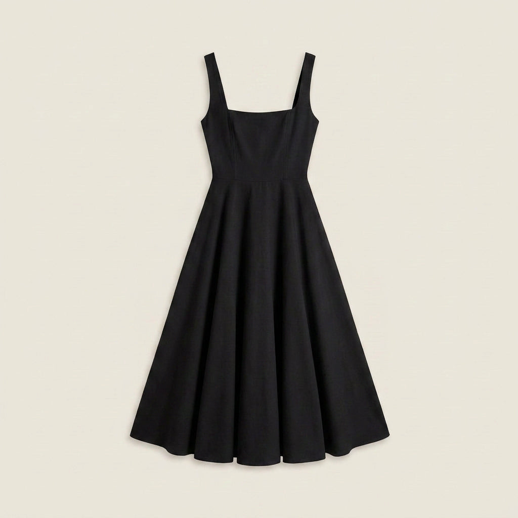 Women's Midi Dress Square Neck Flared Skirt