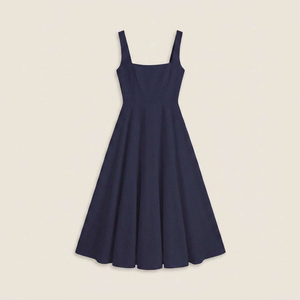 Women's Midi Dress Square Neck Flared Skirt