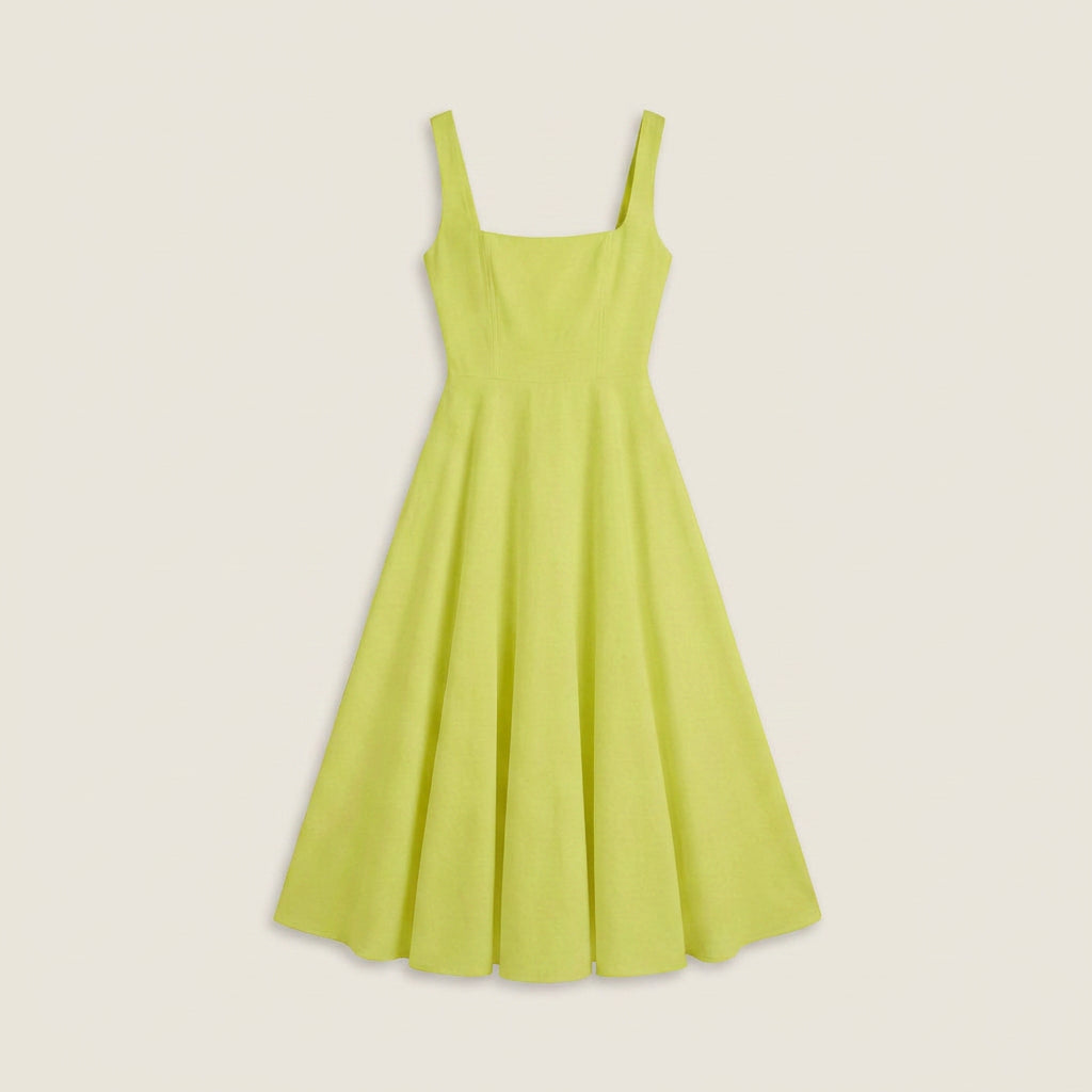 Women's Midi Dress Square Neck Flared Skirt