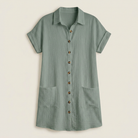 Women's Shirt Dress Muslin Cotton Wooden Buttons Pockets