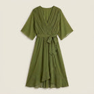Women's Chiffon Wrap Midi Dress with Flutter Sleeves