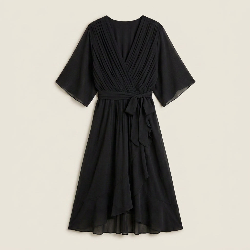 Women's Chiffon Wrap Midi Dress with Flutter Sleeves