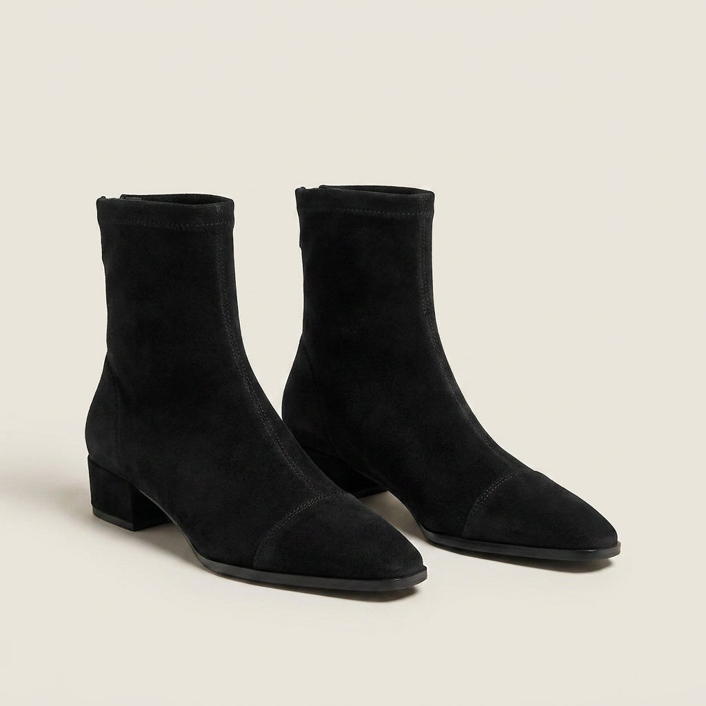 Women's Suede-Effect Ankle Boots with Low Block Heel