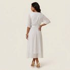 Women's Chiffon Wrap Midi Dress with Flutter Sleeves