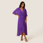 Women's Chiffon Wrap Midi Dress with Flutter Sleeves