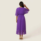 Women's Chiffon Wrap Midi Dress with Flutter Sleeves