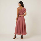 Women's One-Shoulder Midi Dress – Draped Chiffon-Effect Gown