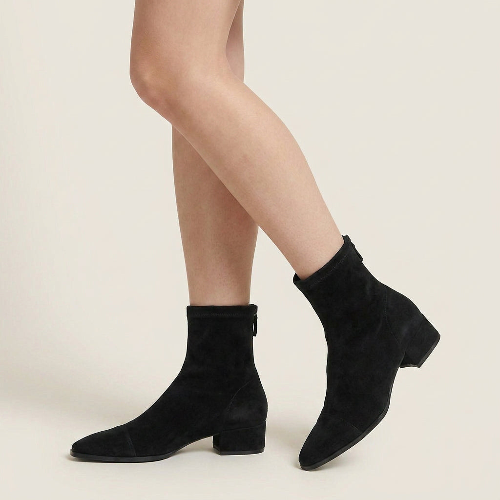Women's Suede-Effect Ankle Boots with Low Block Heel