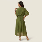 Women's Chiffon Wrap Midi Dress with Flutter Sleeves
