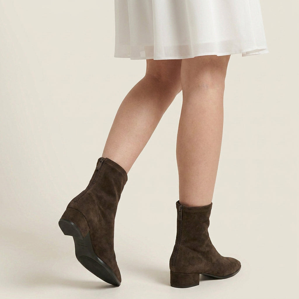 Women's Suede-Effect Ankle Boots with Low Block Heel