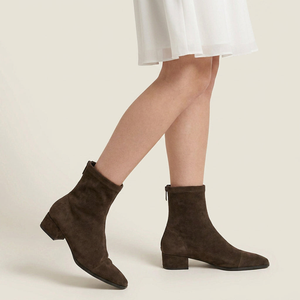 Women's Suede-Effect Ankle Boots with Low Block Heel