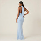 Women's Long Halter Dress with V-Neckline and Open Back