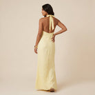 Women's Long Halter Dress with V-Neckline and Open Back