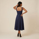 Women's Midi Dress Square Neck Flared Skirt