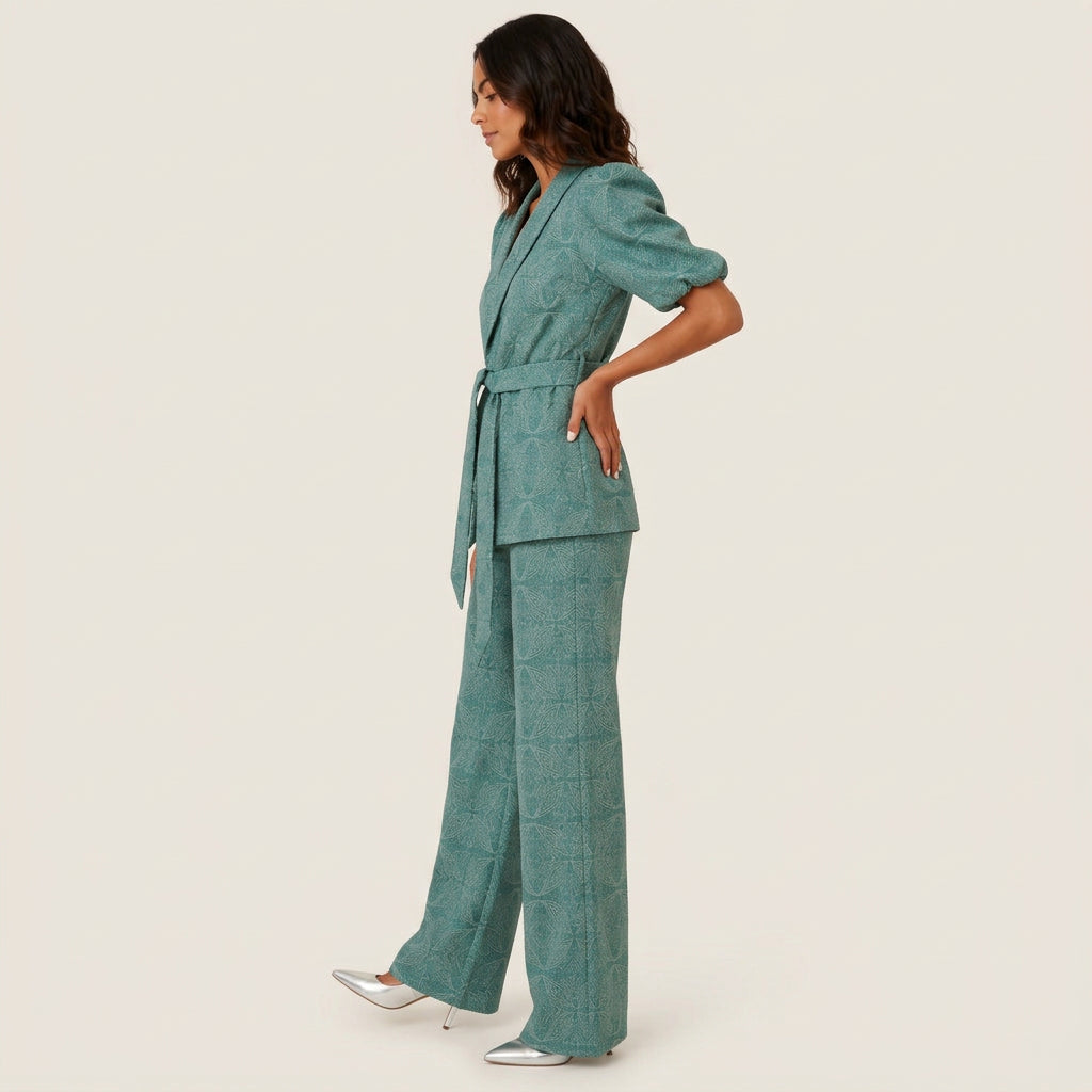 Women's Kimono Jacket & Wide-Leg Trousers Co-Ord Set – Geometric Print