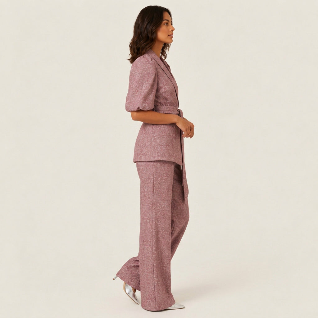 Women's Kimono Jacket & Wide-Leg Trousers Co-Ord Set – Geometric Print
