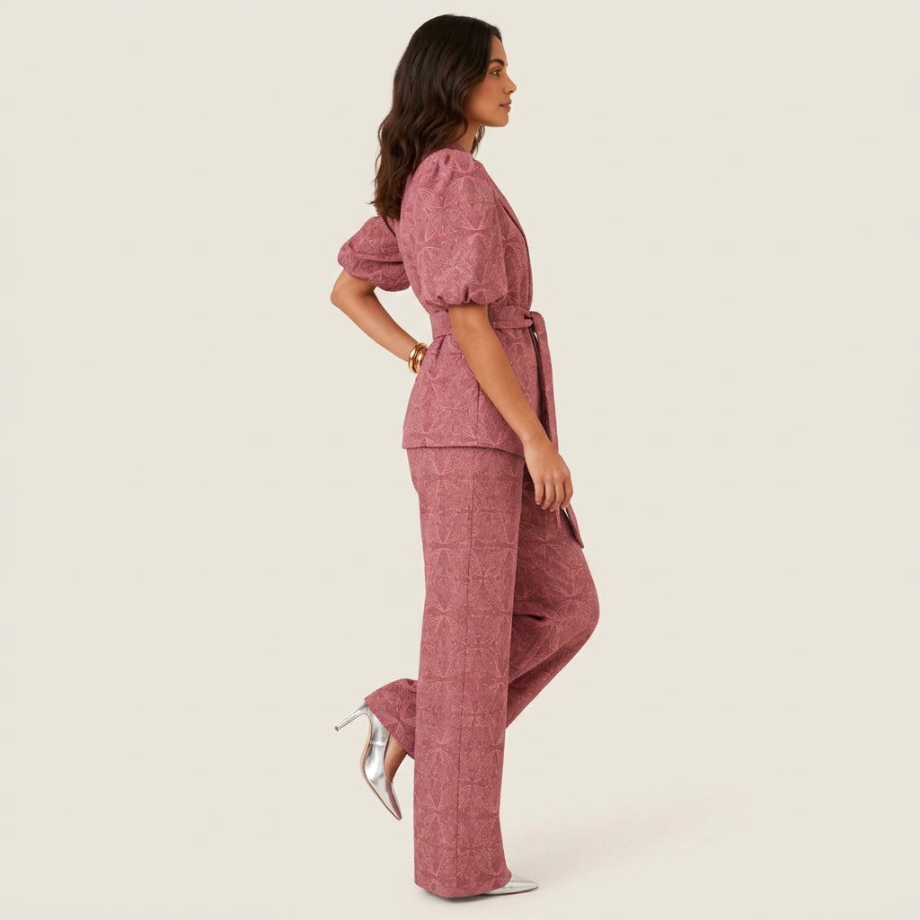 Women's Kimono Jacket & Wide-Leg Trousers Co-Ord Set – Geometric Print