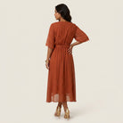 Women's Chiffon Wrap Midi Dress with Flutter Sleeves
