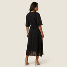Women's Chiffon Wrap Midi Dress with Flutter Sleeves