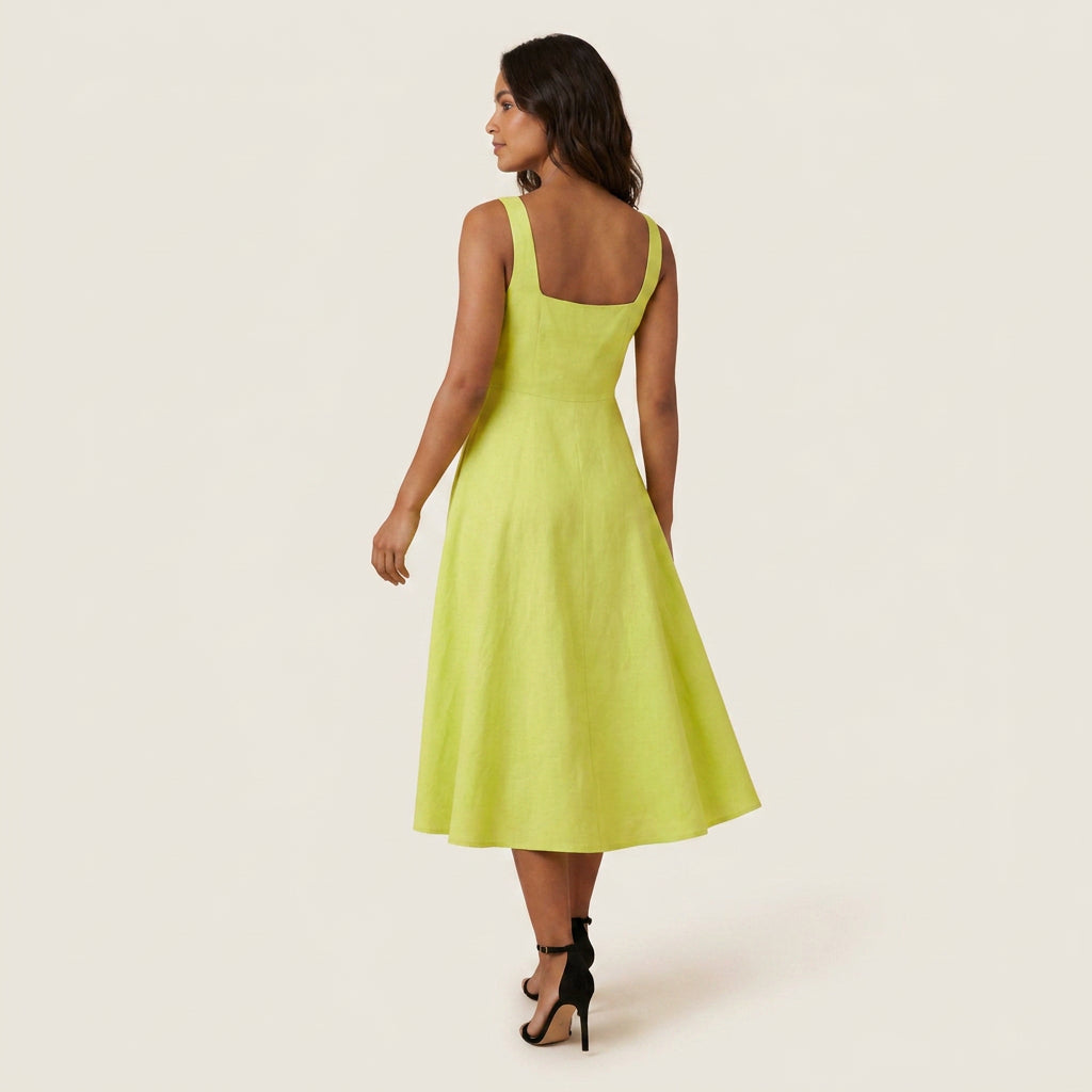 Women's Midi Dress Square Neck Flared Skirt