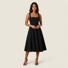 Women's Midi Dress Square Neck Flared Skirt