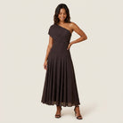 Women's One-Shoulder Midi Dress – Draped Chiffon-Effect Gown