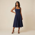Women's Midi Dress Square Neck Flared Skirt