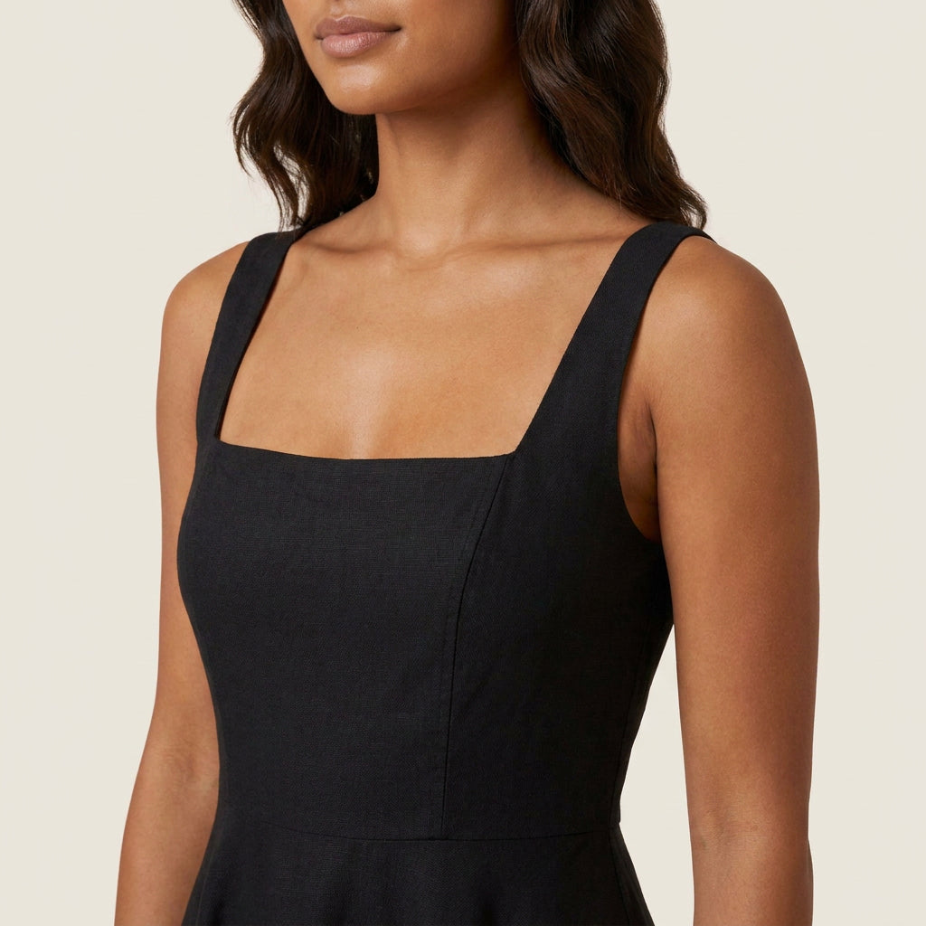 Women's Midi Dress Square Neck Flared Skirt