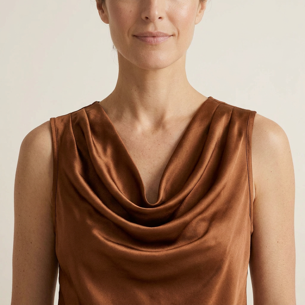 Women's Sleeveless Satin Top with Draped Cowl Neck