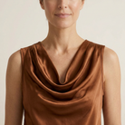 Women's Sleeveless Satin Top with Draped Cowl Neck