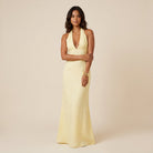 Women's Long Halter Dress with V-Neckline and Open Back