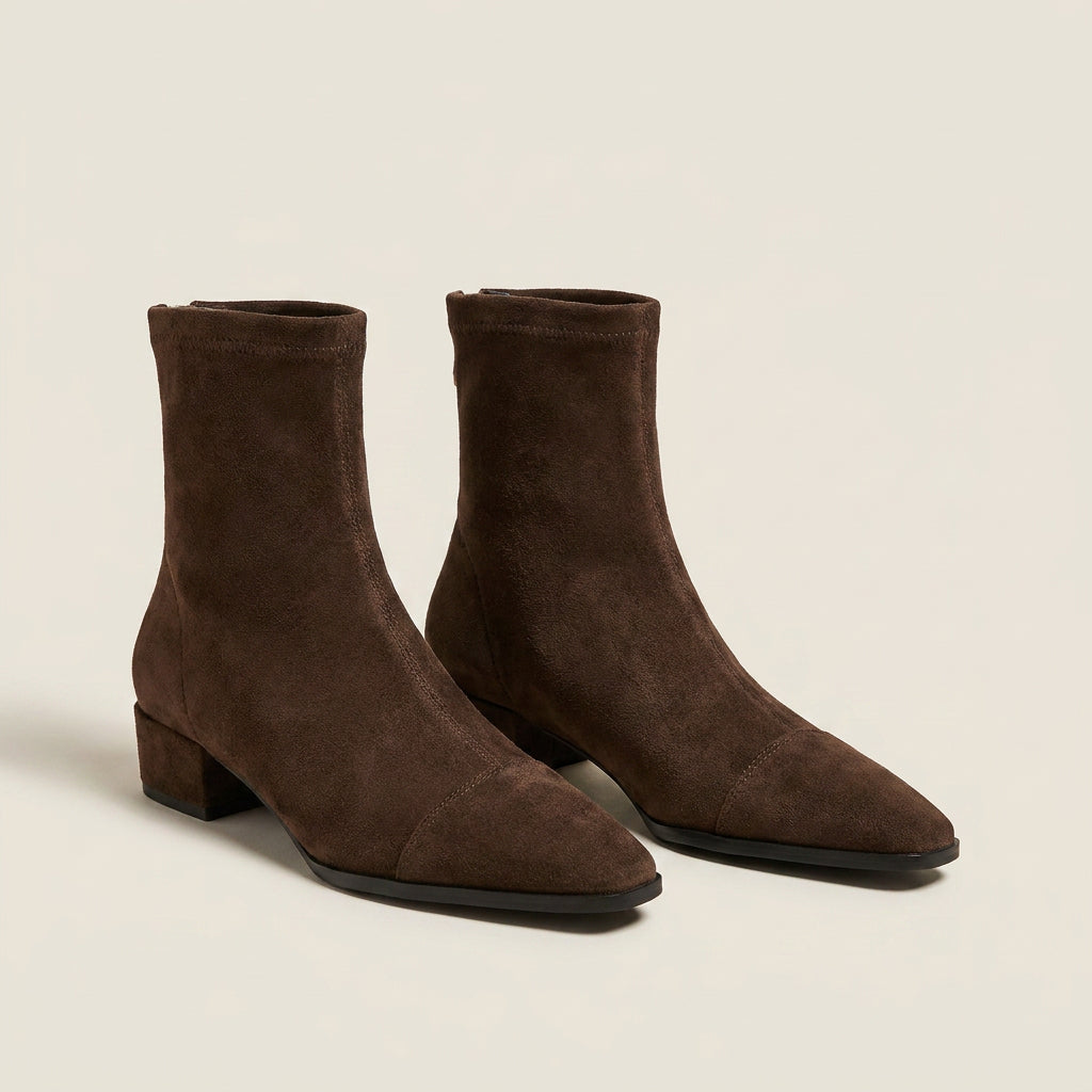 Women's Suede-Effect Ankle Boots with Low Block Heel