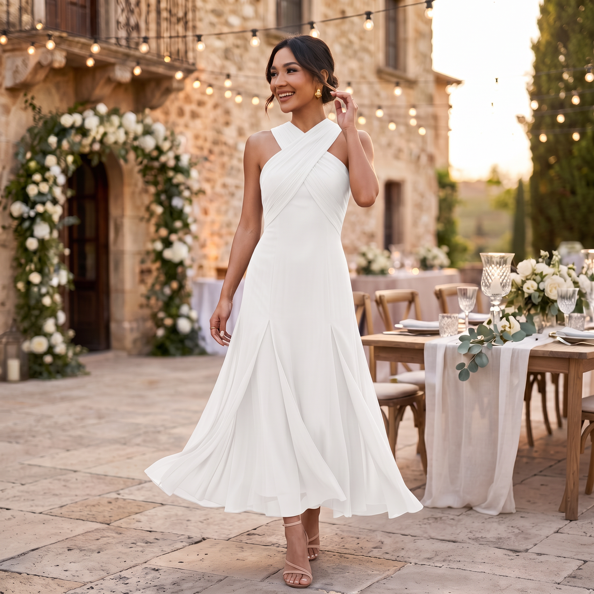 Women's Long Wedding Guest Dress Slim Fit Chiffon