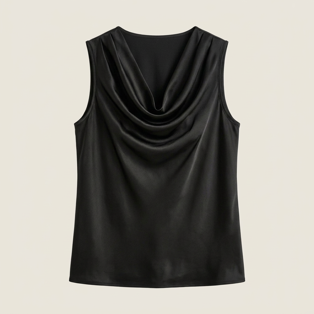 Women's Sleeveless Satin Top with Draped Cowl Neck