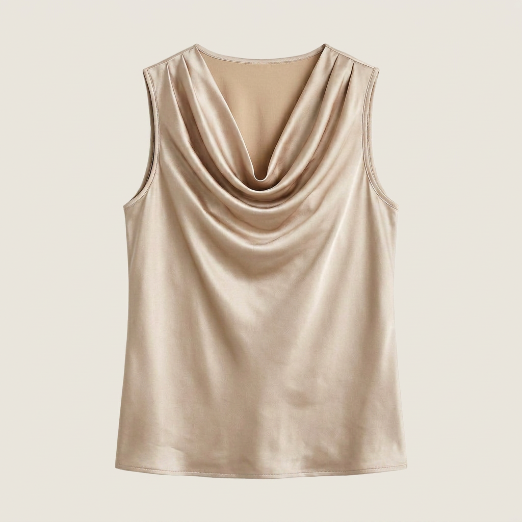 Women's Sleeveless Satin Top with Draped Cowl Neck