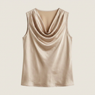 Women's Sleeveless Satin Top with Draped Cowl Neck