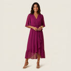 Women's Chiffon Wrap Midi Dress with Flutter Sleeves