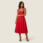 Women's Midi Dress Square Neck Flared Skirt