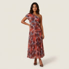 Women's One-Shoulder Midi Dress – Draped Chiffon-Effect Gown
