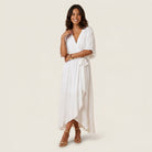 Women's Chiffon Wrap Midi Dress with Flutter Sleeves