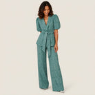Women's Kimono Jacket & Wide-Leg Trousers Co-Ord Set – Geometric Print