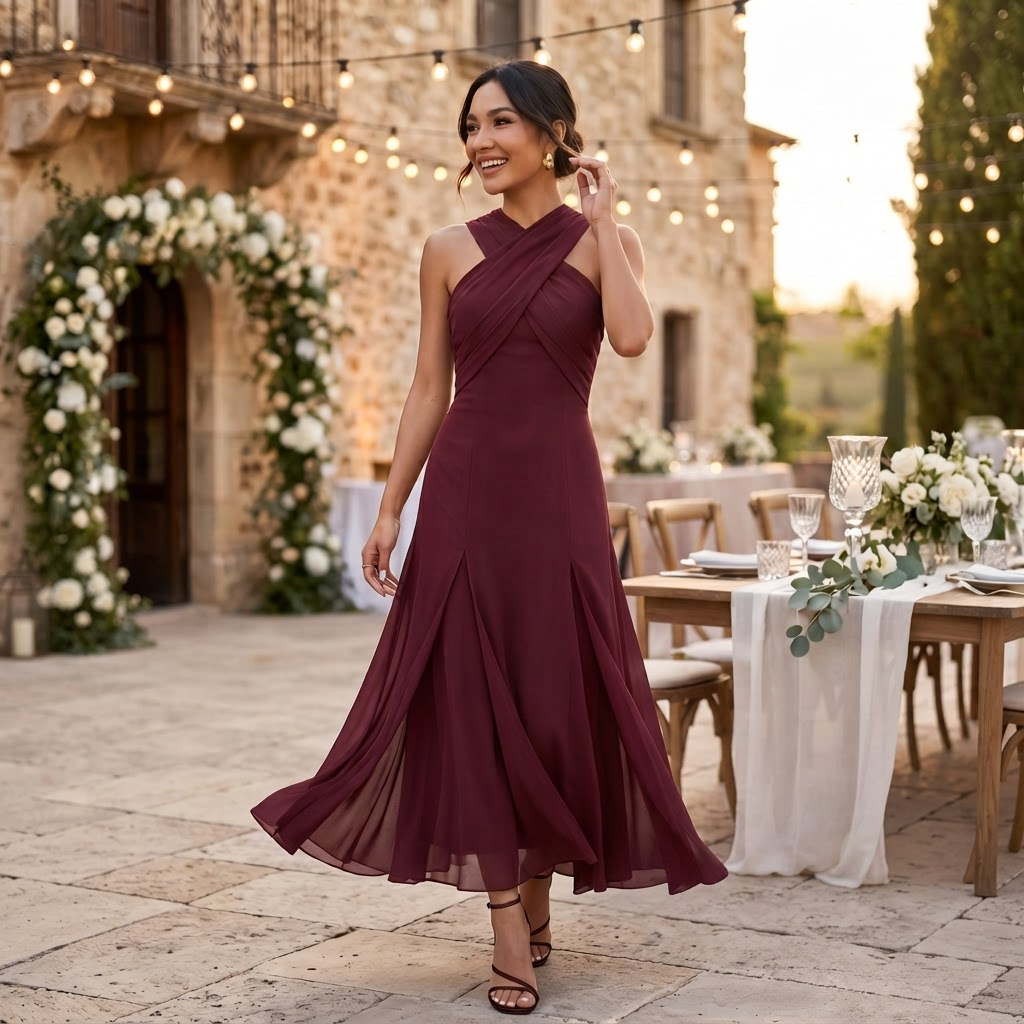 Women's Long Wedding Guest Dress Slim Fit Chiffon