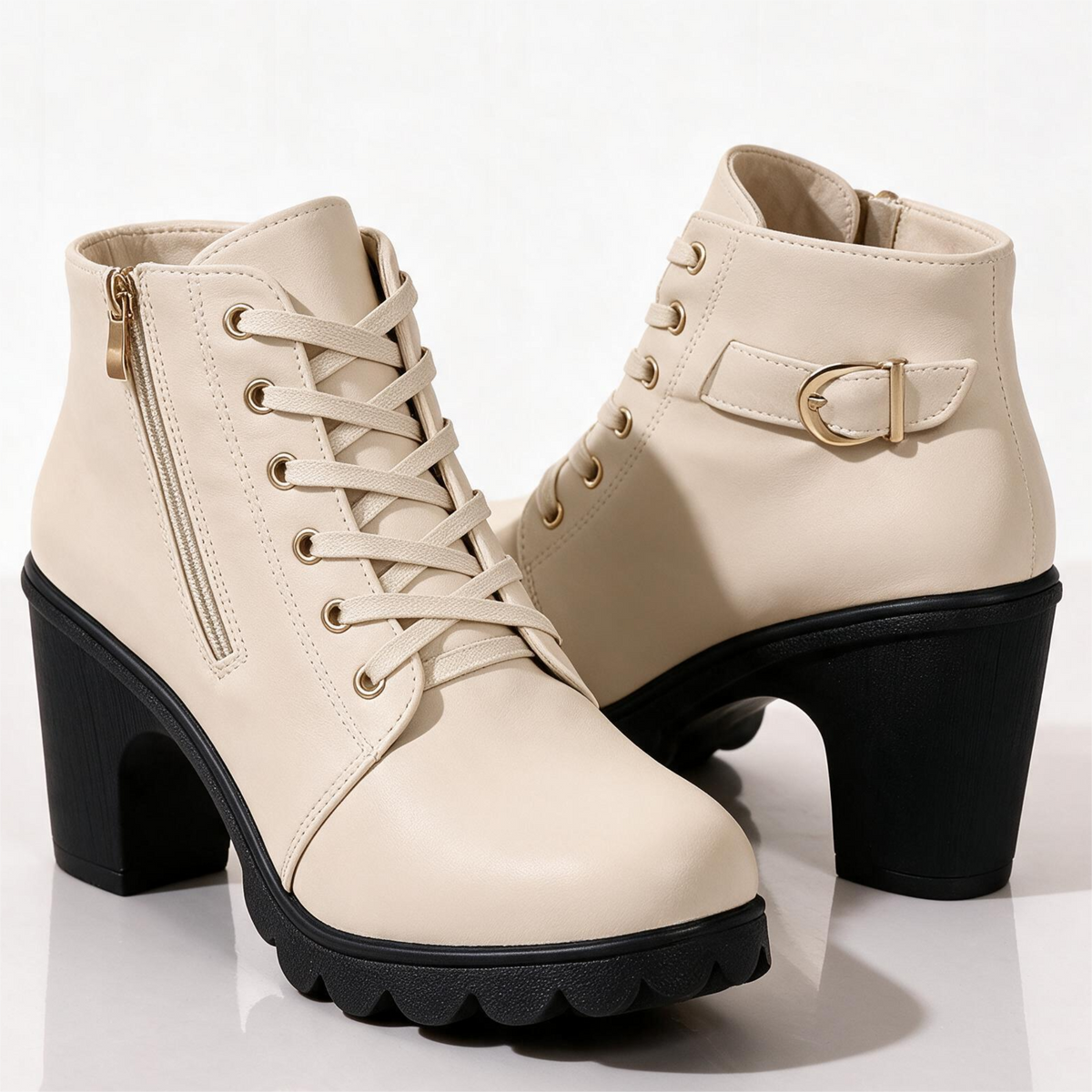 Women's Ankle Boots with Block Heel and Platform Sole