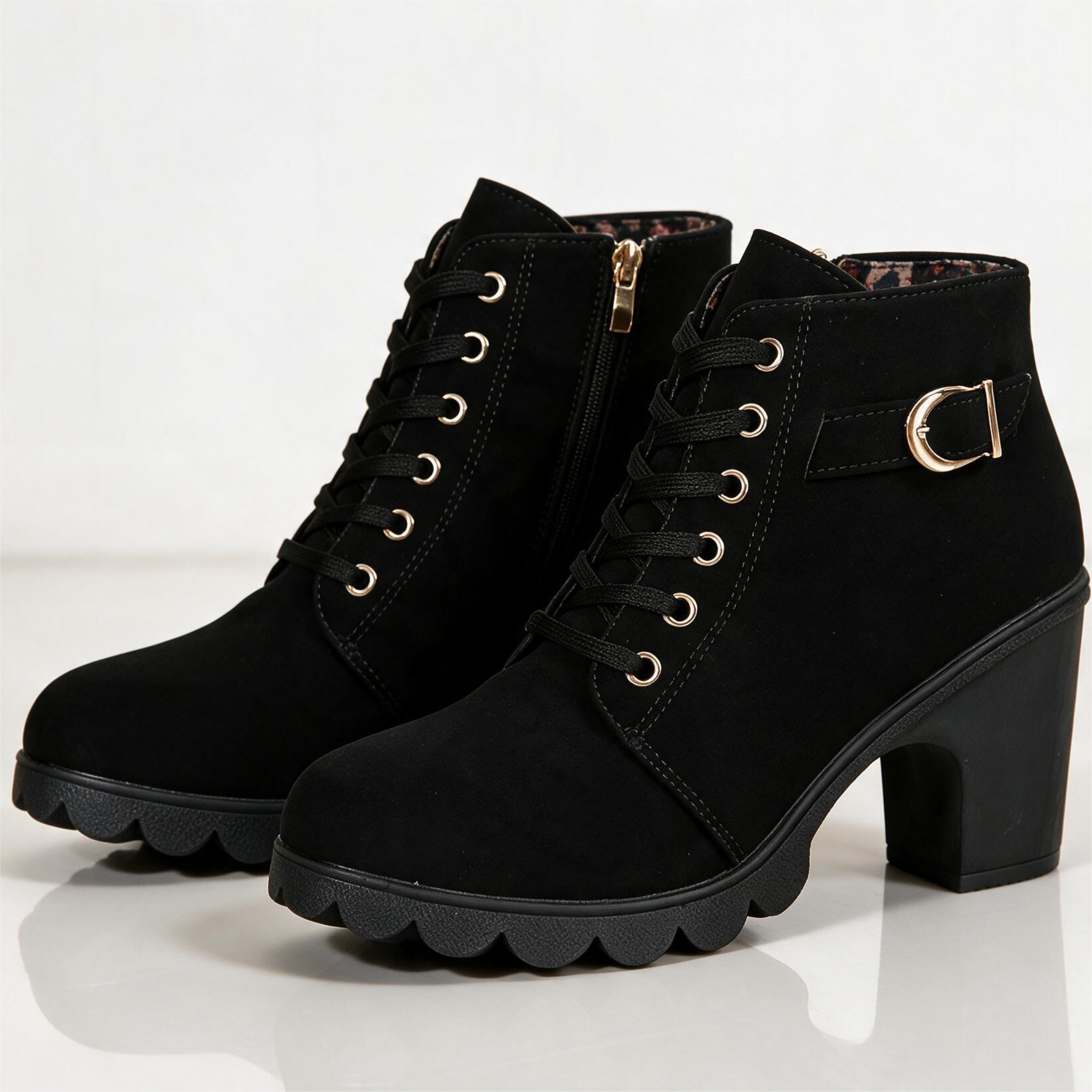 Women's Ankle Boots with Block Heel and Platform Sole