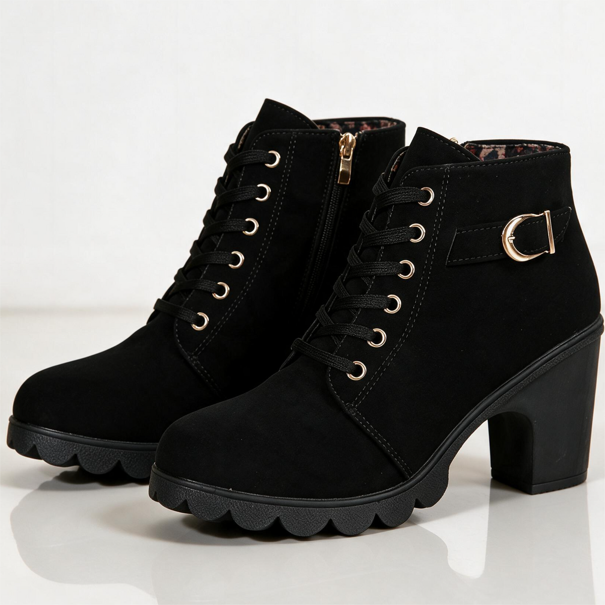 Women's Ankle Boots with Block Heel and Platform Sole