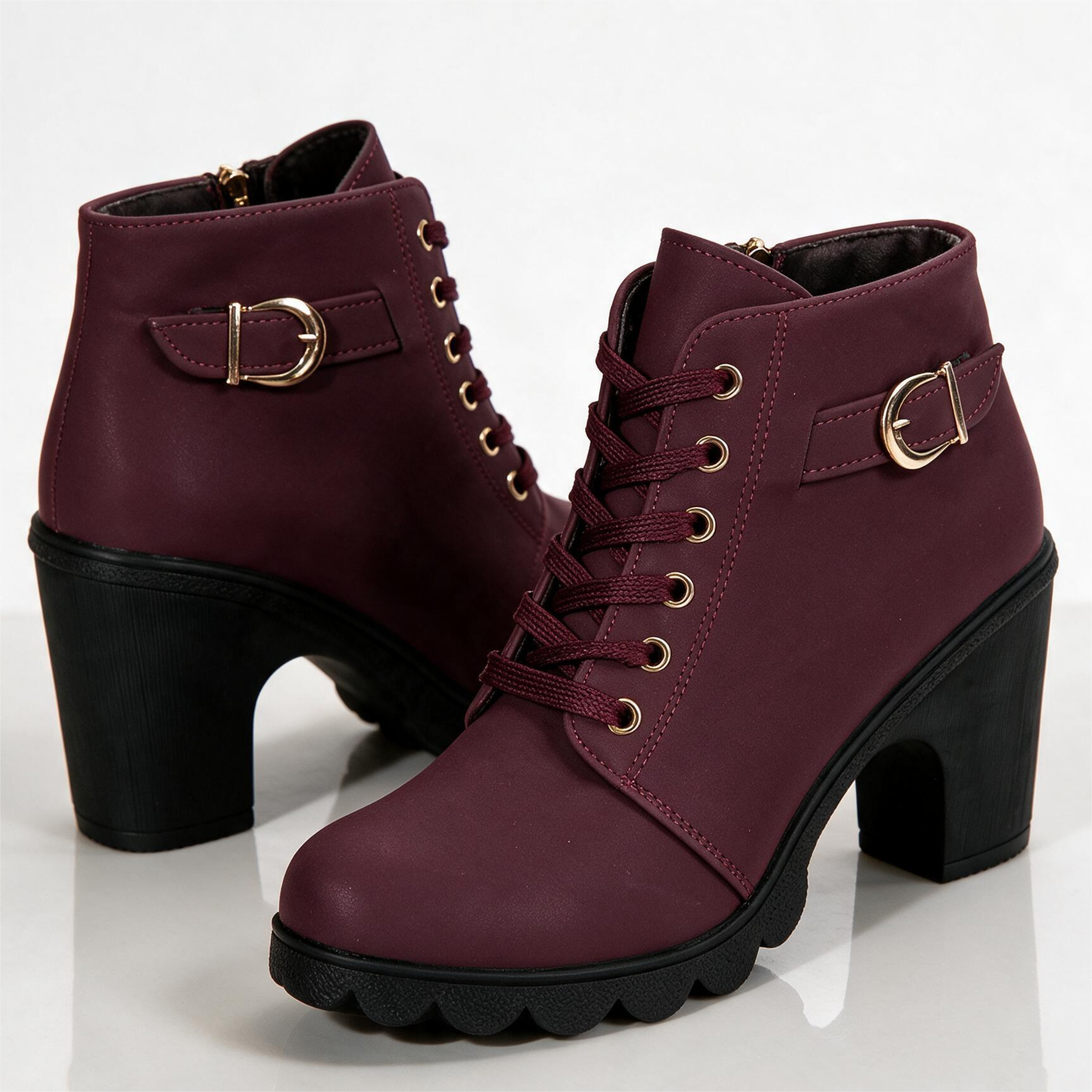 Women's Ankle Boots with Block Heel and Platform Sole