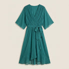 Women's Chiffon Wrap Midi Dress with Flutter Sleeves