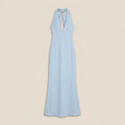 Women's Long Halter Dress with V-Neckline and Open Back